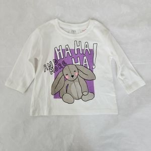 ✨️💕NWT ZARA baby long sleeve tee shirt bunny 3-6 months white